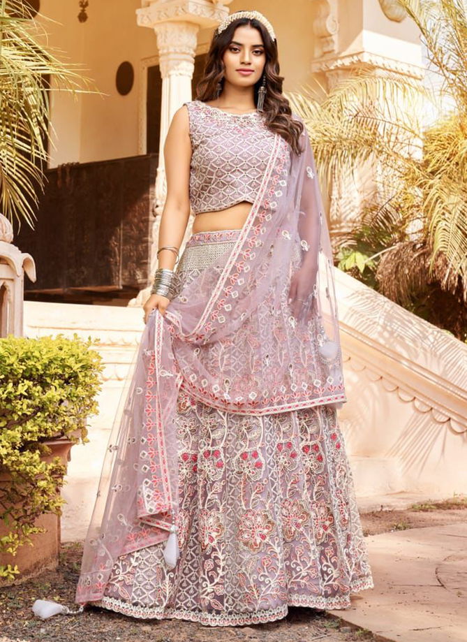 Light Onion Colour Crop Top Lehenga 2 Party Wear Net Wholesale Lehenga Choli Collection 2004